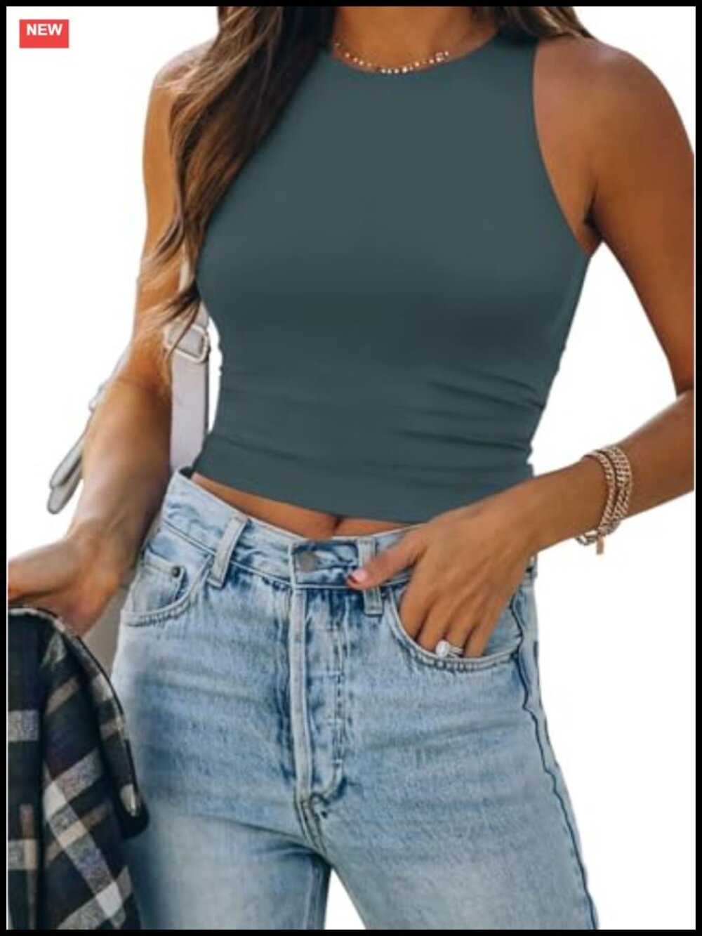 Double Lined Seamless Crop Tank Top Racerback Sleeveless Workout